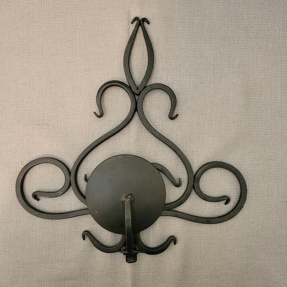 Pair Black Wrought Iron Hand Forged Pillar Candle Wall Sconces - Picture 5 of 12